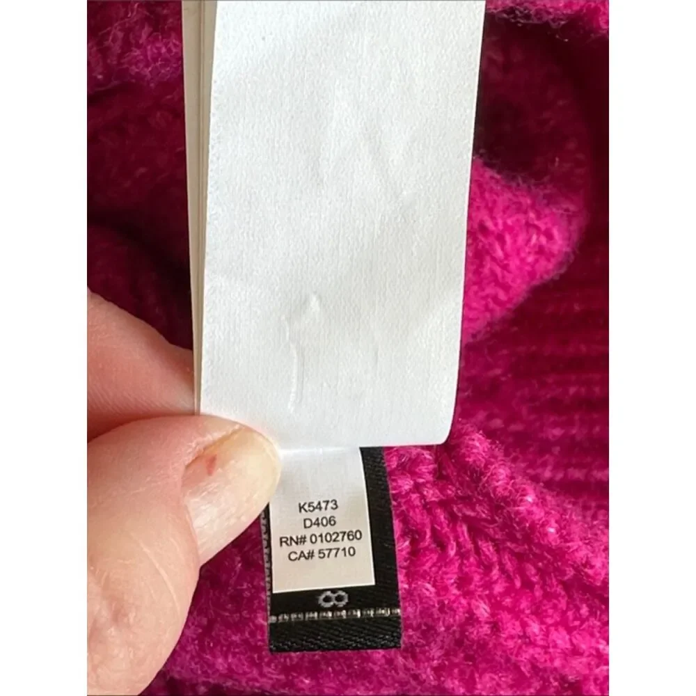 Kate Spade New York Magenta Wool Knit Bow Sweater Womens XL Puff Sleeve Pink